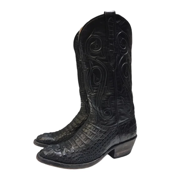 Black Jack Black Caimen Belly Leather Classic Western Cowboy Boots Mens Size 6 - Picture 4 of 15